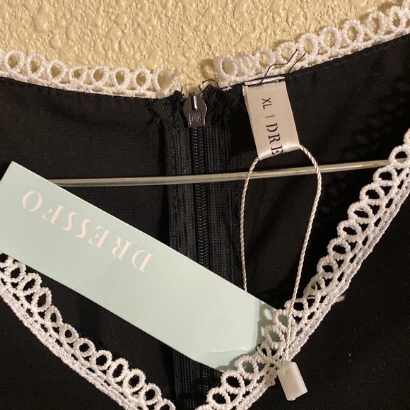 Black Dress with White Lace Cutout Sections Size 10 - Picture 7 of 13